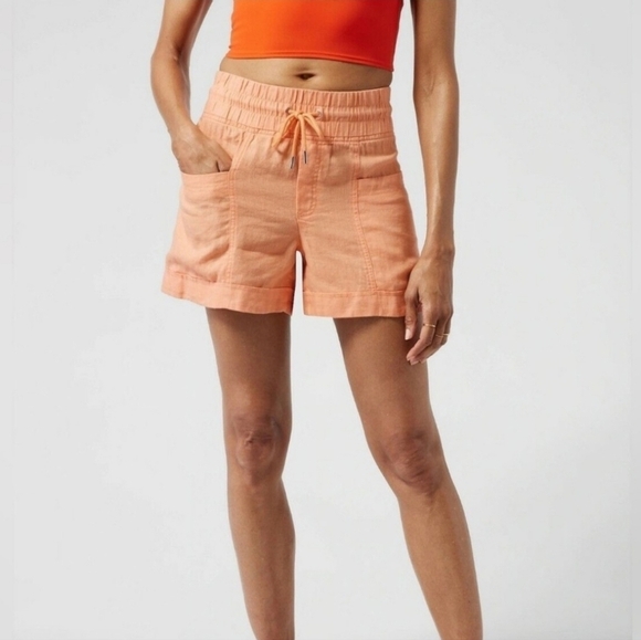 Athleta Pants - Athleta Cabo Linen 4" Shorts Size 0 Resortwear Vacation Orange Elastic Waist